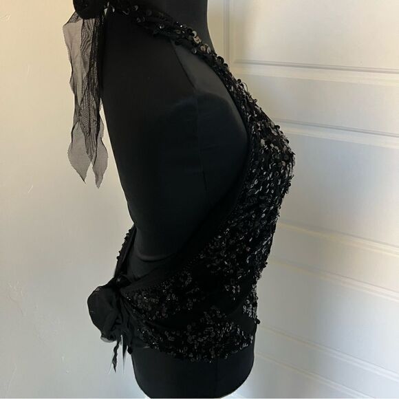 NWT Marciano by Guess black sequinned v neck tie back halter top sz L - Picture 13 of 16